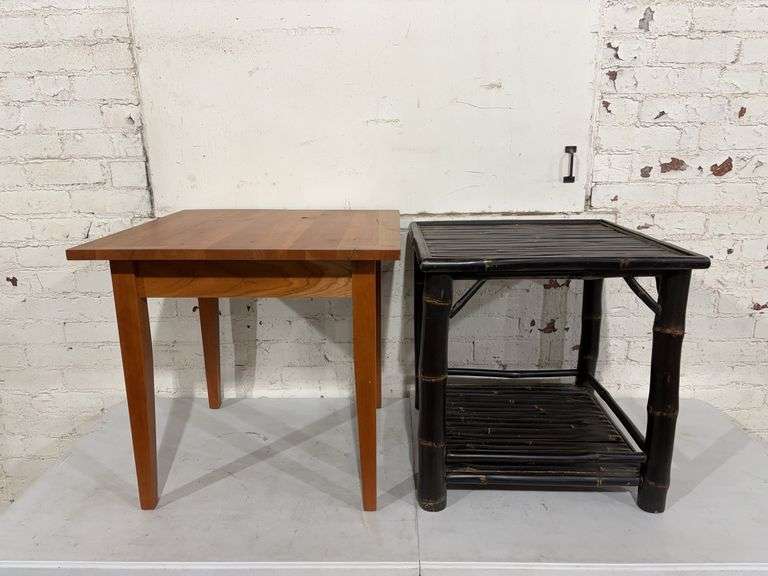 One bamboo end table, and one wooden table