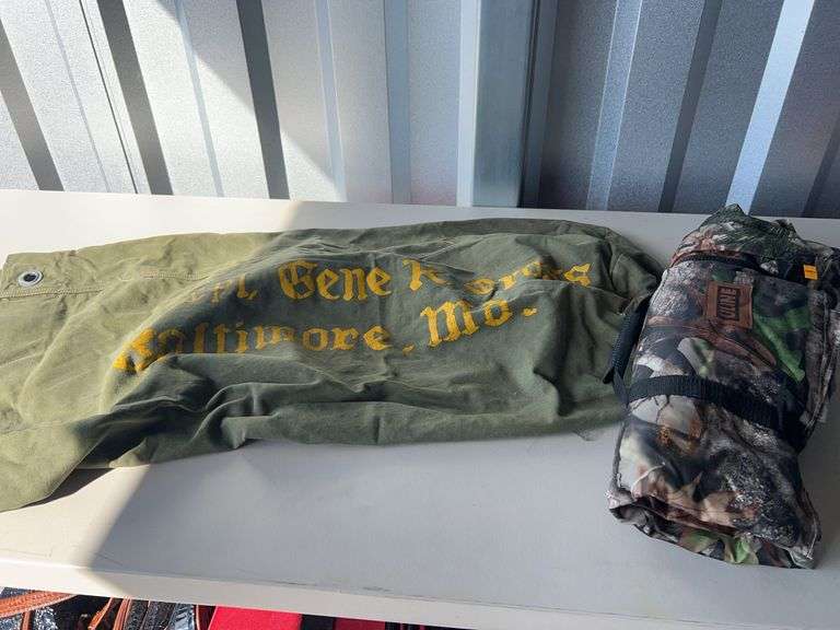 Uline Camouflage Blanket and Military Duffle Bag