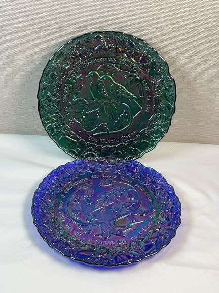 Imperial Glass “Two Turtle Doves” Carnival Plates – 2 Colors