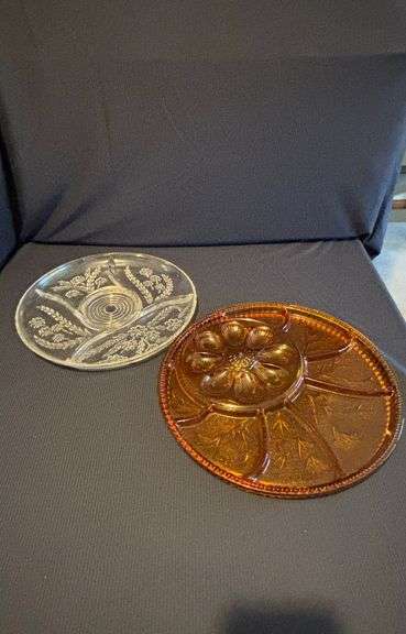 (2)- Relish Plates (1)- Amber & (1)- Clear