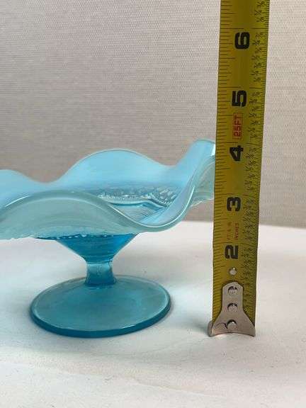 Northwood Blue Opalescent Antique Pearls & Scales COMPOTE