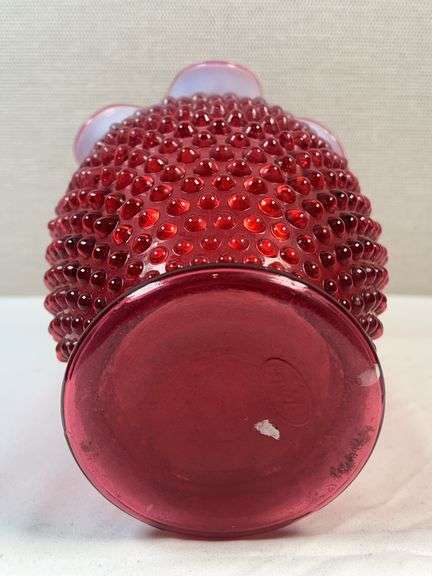 FENTON CRANBERRY OPALESCENT HOBNAIL VASE