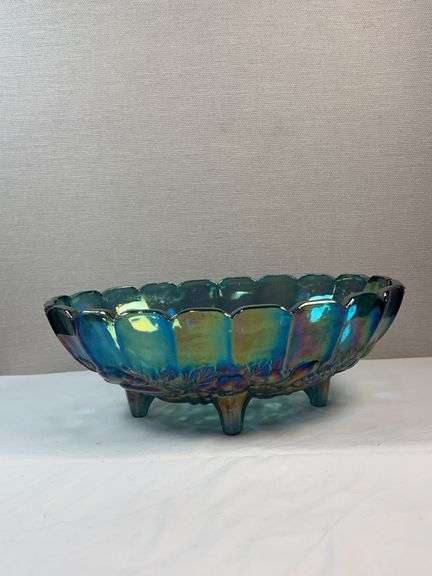 INDIANA CARNIVAL GLASS IRIDESCENT BLUE BOWL