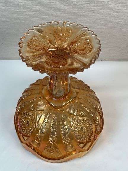 Imperial Carnival Marigold glass Hobstar and arches Compote centerpiece