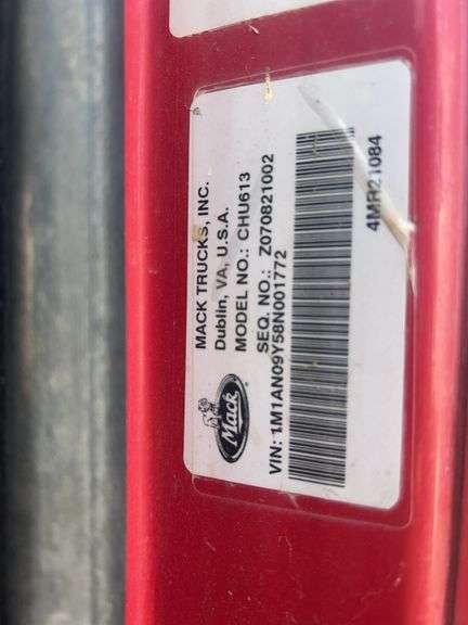 2008 Mack CHU613 showing 58,778 mi, 14,600 hrs - runs