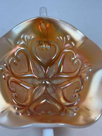 MARIGOLD CARNIVAL GLASS HEARTS