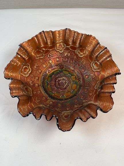 FENTON CAPTIVE ROSE CARNIVAL GLASS BOWL