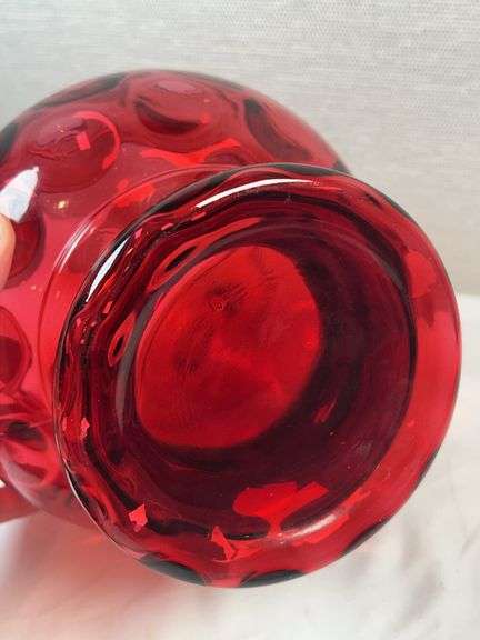 Fenton Cranberry Glass Thumbprint Coin Dot Covered Apothecary Candy Jar Dish