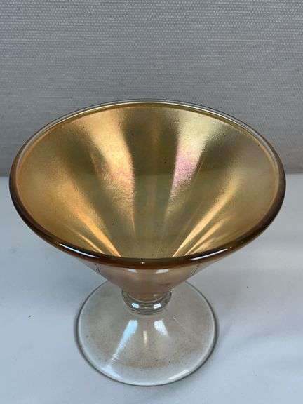 Lancaster Marigold Carnival Glass Covered Compote