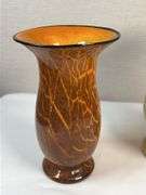 Pair of Vintage Vases – Amber Art Glass & USA Rose Pottery