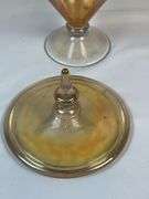 Lancaster Marigold Carnival Glass Covered Compote