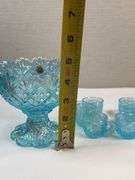 Westmoreland Blue Iridescent Mini Punch Bowl Set w/ 6 Cups – Daisy & Button Pattern