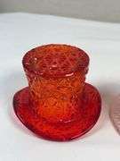 Daisy & Button Amberina and Pink Diamond-Point Glass Top Hats – Pair