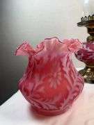 FENTON Cranberry Daisy & Fern Parlor Lamp