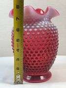 FENTON CRANBERRY OPALESCENT HOBNAIL VASE
