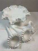 Fenton White Hobnail 3-Horn Epergne