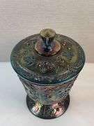 Fenton Glass Amethyst Carnival Wild Strawberry Candy Compote W/ Lid