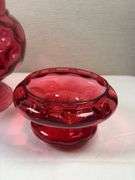 Fenton Pink Cranberry Glass Apothecary Canister Pink Dish Thumbprint Glass