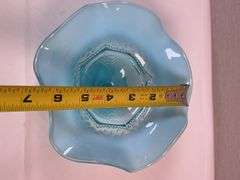 Northwood Blue Opalescent Antique Pearls & Scales COMPOTE