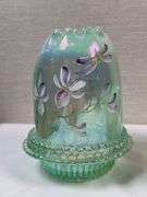 FENTON FAIRY LAMP Sea Mist Green Iridized