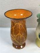 Pair of Vintage Vases – Amber Art Glass & USA Rose Pottery