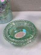 FENTON FAIRY LAMP Sea Mist Green Iridized