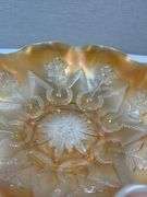 MARIGOLD CARNIVAL GLASS DAISY AND PLUME