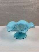 Northwood Blue Opalescent Antique Pearls & Scales COMPOTE