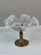Fenton Hobnail Milk Glass Compote on Brass Base