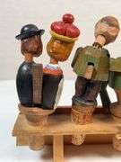 Vintage Hand-Carved Italian “Corkscrew Men” Moving Bottle Stopper Display – 6 Pc Automata Set