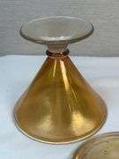 Lancaster Marigold Carnival Glass Covered Compote