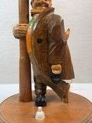 Hand-Carved Black Forest Drunkard Lamp – Man Leaning on Street Post