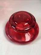 Fenton Pink Cranberry Glass Apothecary Canister Pink Dish Thumbprint Glass