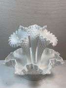 Fenton White Hobnail 3-Horn Epergne