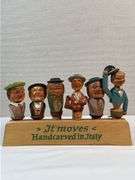 Vintage Hand-Carved Italian “Corkscrew Men” Moving Bottle Stopper Display – 6 Pc Automata Set