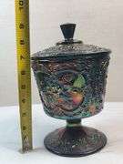 Fenton Glass Amethyst Carnival Wild Strawberry Candy Compote W/ Lid