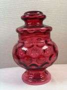 Fenton Pink Cranberry Glass Apothecary Canister Pink Dish Thumbprint Glass