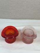 Daisy & Button Amberina and Pink Diamond-Point Glass Top Hats – Pair