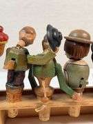 Vintage Hand-Carved Italian “Corkscrew Men” Moving Bottle Stopper Display – 6 Pc Automata Set