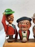 Vintage Hand-Carved Italian “Corkscrew Men” Moving Bottle Stopper Display – 6 Pc Automata Set