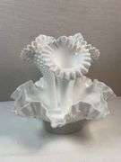Fenton White Hobnail 3-Horn Epergne