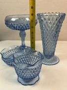 Indiana Glass Ice Blue Diamond Point Glassware Collection – 4 pcs
