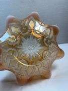 MARIGOLD CARNIVAL GLASS DAISY AND PLUME