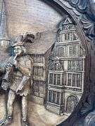 PIED PIPER OF HAMELIN CARVED FIGURINE AND PLATE.  GERMAN ORIGIN