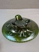 Northwood Green Grape & Cable Carnival Glass Footed Bowl