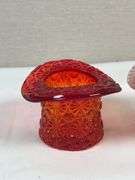 Daisy & Button Amberina and Pink Diamond-Point Glass Top Hats – Pair