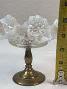 Fenton Hobnail Milk Glass Compote on Brass Base