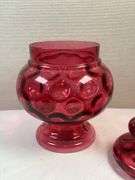 Fenton Pink Cranberry Glass Apothecary Canister Pink Dish Thumbprint Glass