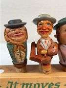 Vintage Hand-Carved Italian “Corkscrew Men” Moving Bottle Stopper Display – 6 Pc Automata Set