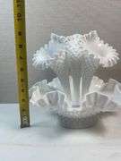Fenton White Hobnail 3-Horn Epergne